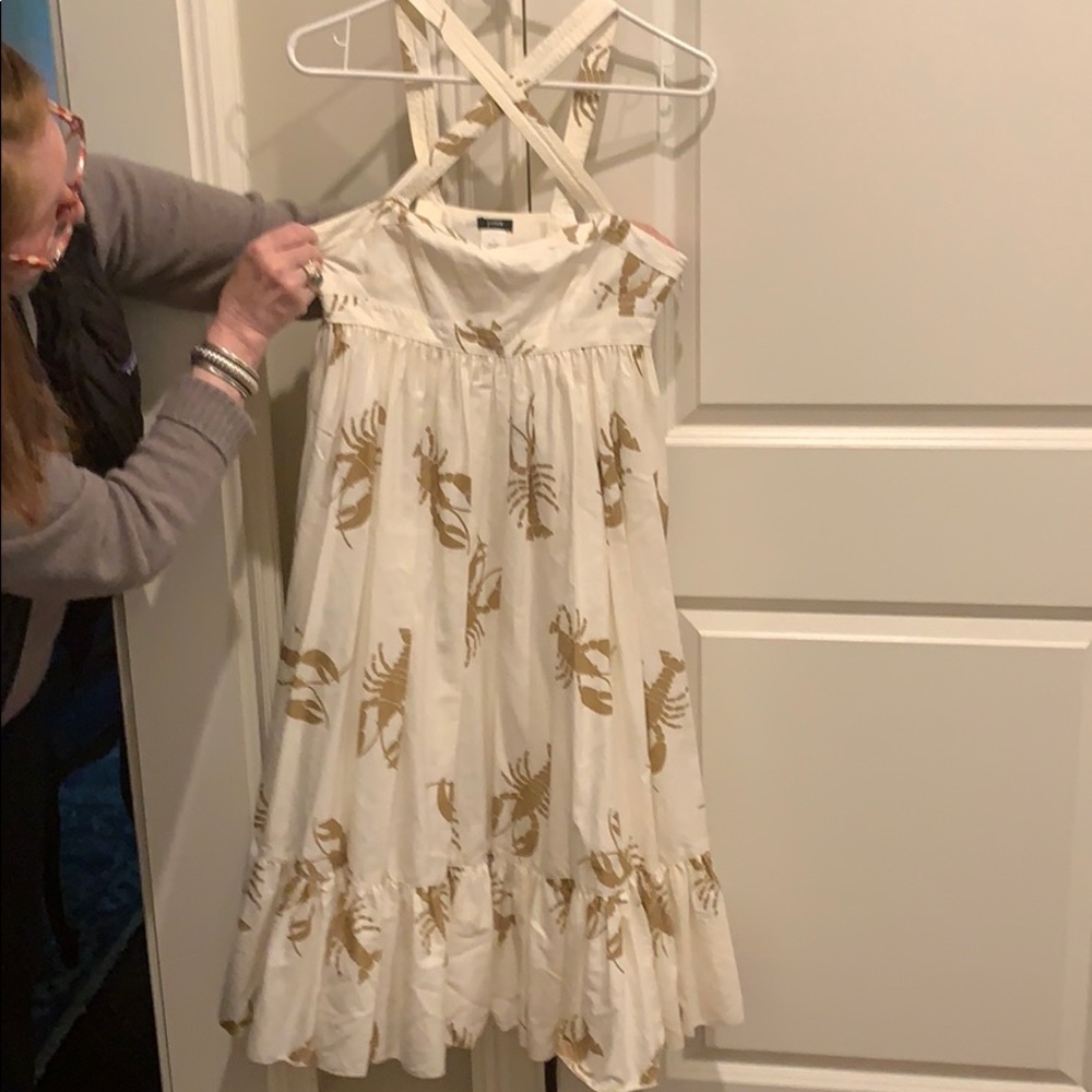 JCrew Cream/Browj Lobster print midi dress